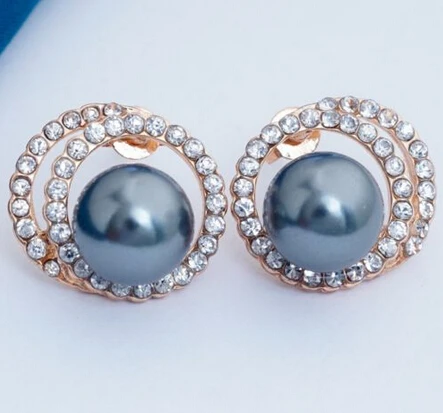 

FREE SHIPPING>>> hj 00456 Grey Pearl Jewelry18K Rose Gold Filled Stud Earring
