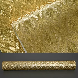 Image 2 - Rouleau de papier peint doré de luxe relief damask, motif brillant or pailleté idéal pour chambre à coucher, séjour 