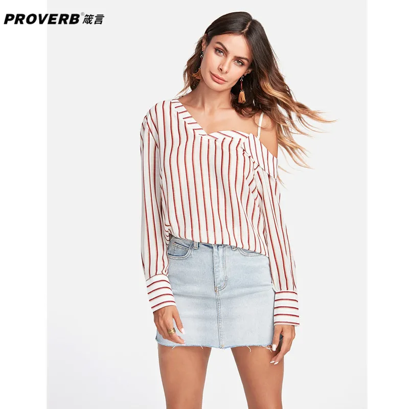 PROVERB Casual Women's Holiday Active Full Striped Off Shoulder One Shew Collar |