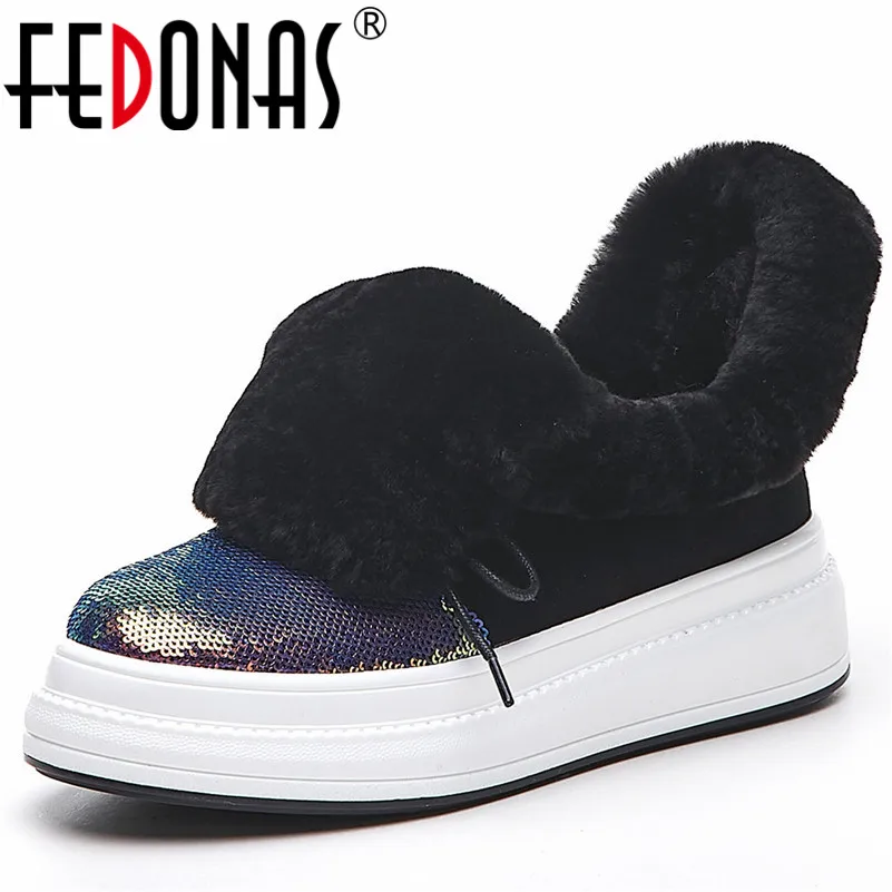 Женские зимние ботинки FEDONAS теплые замшевые с блестками вечерние на платформе