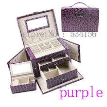 Фиолетовый Роскошные практичный Многофункциональный 3 слоя коробка для часов Ожерелья Подвески кожаные подарочная шкатулка для украшений коробка