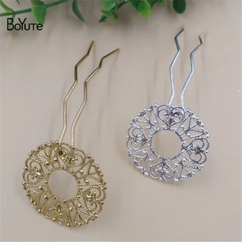 

BoYuTe 10Pcs 32MM Filigree Flower Silver Gold Hair Stick Women Diy Accessories