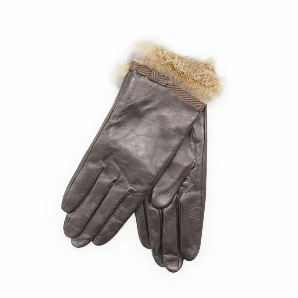 Осень зима кожаные перчатки новые женские перчатки мех плюс бархат толстые теплые короткие козья кожа перчатки кожа - Цвет: Chocolate color