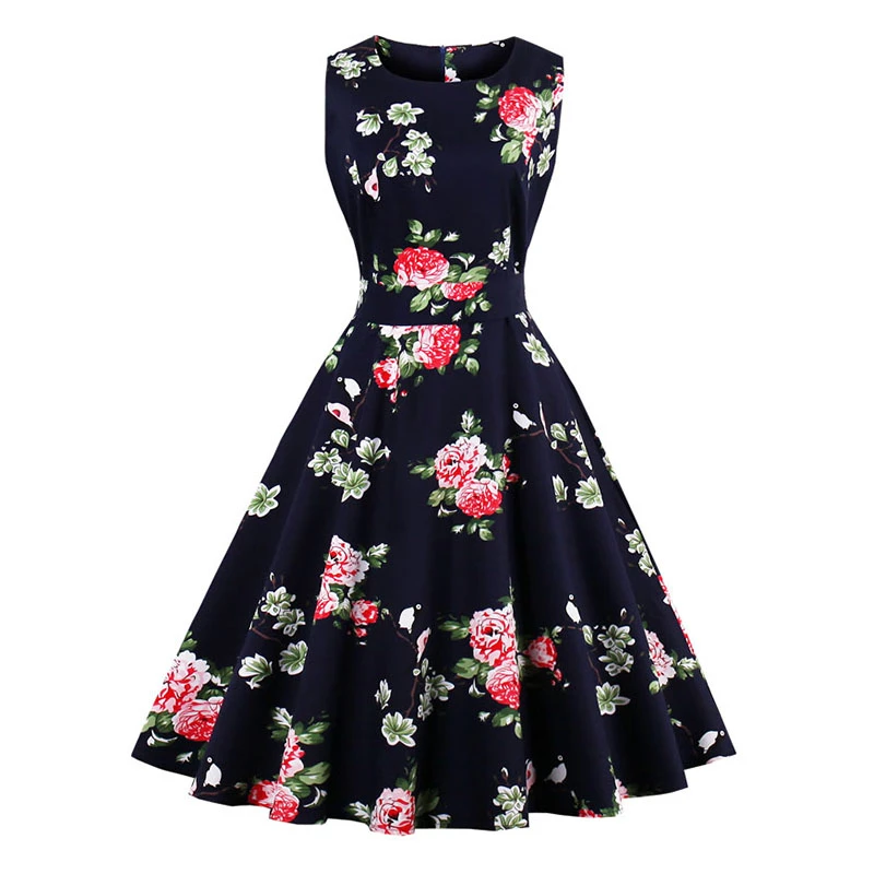 Kostlish 9 Style Print Summer Dress Women 2017 Sleeveless Swing 1950s Hepburn Vintage Tunic Dress Elegant Party Dresses Sundress (14)