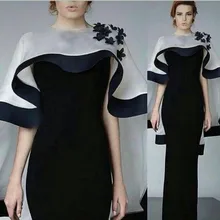 Черные атласные платья русалки, платья знаменитостей с аппликацией и рукавами-крылышками, платья для выпускного вечера длиной до пола, вечерние платья