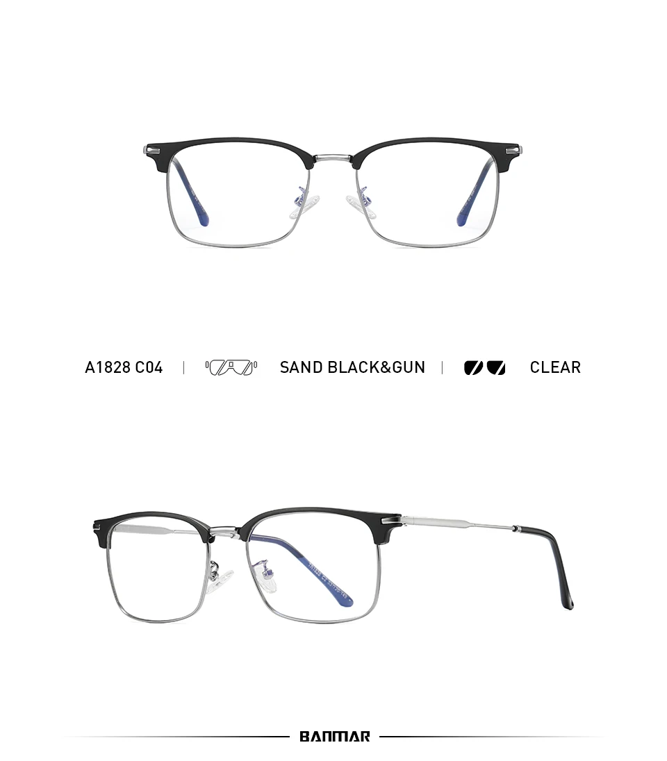 BANMAR Men Optical Frames Anti Blue Rays Eyeglasses Frames Rack Commercial Glasses Fashion Eyeglasses Frame Myopia Frames A1828