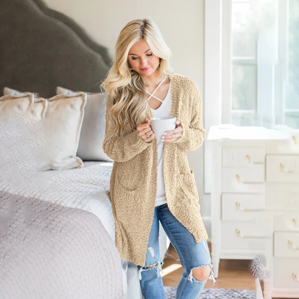 

2019 Women Fashion New Causal Loose Catdigans Sweater Spring Summer Trend Solid Tops Office Lady Medium and long section Sweater
