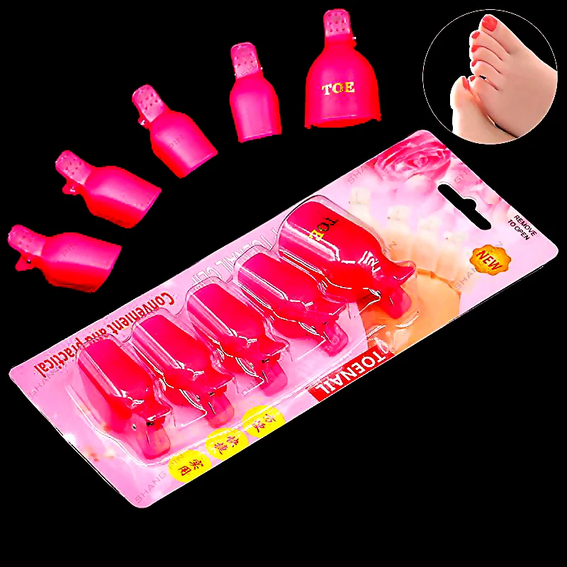 

Red Toe Nail Art Remover Cap Clip 5pcs/set Nail Art Soak Off Cap Clip UV Gel Polish Remover Wrap Tool Manicure Tools N20BW01
