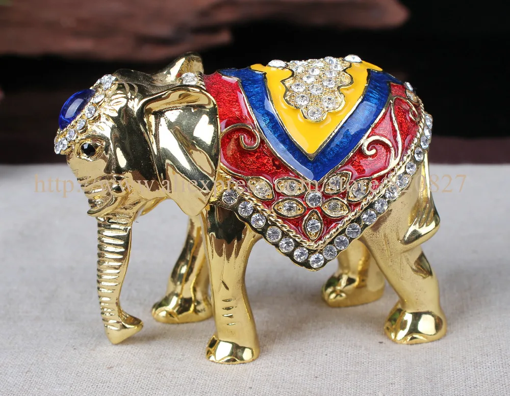 Elephant Shaped Treasure Trinket Box Bulk Christmas Ornaments Vintage Gold Metal Elephant Trinket Box Sparking Elephant