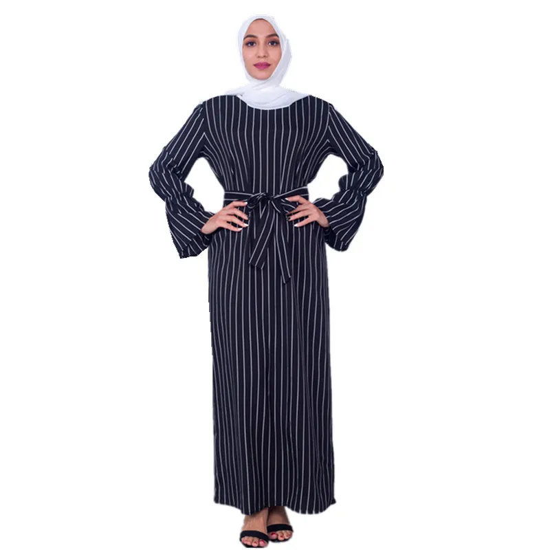 Для женщин мусульманских Дубай пояса абаи арабских мода платье в полоску арабский турецкий кафтан женская одежда