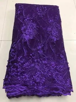

3d Lace Fabric 2019 High Quality Lace Wine African Lace Appliqun with Beaded Embroidered Lace Trim for Nigerian Wedding