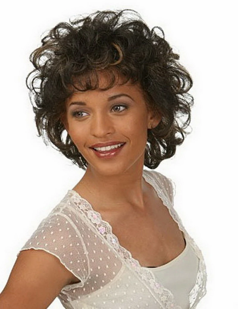 Free Shipping African American Short Curly Wigs For Elderly Women Heat