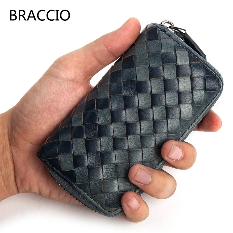 

Genuine Leather Sheepskin Men's key holder Knitting Vintage Design Large Capability Multifunctional Key Wallet Vehicle Key Bag