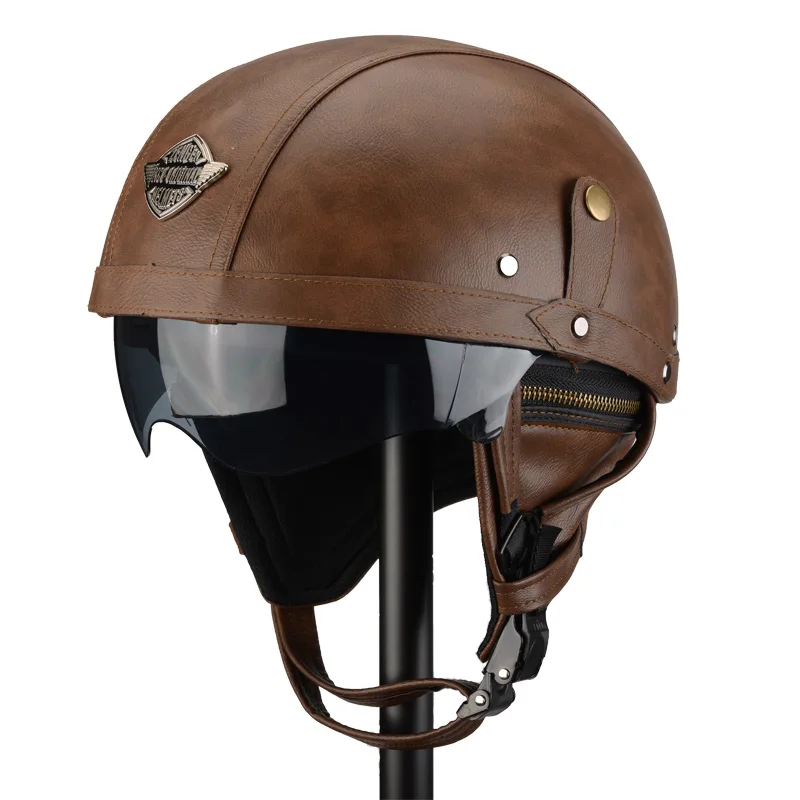 Ручной Кастомизация мотоциклетных шлемов мотоциклетный скутер Половина лица кожаный шлем ретро коричневый Capacete мотоциклетный шлем