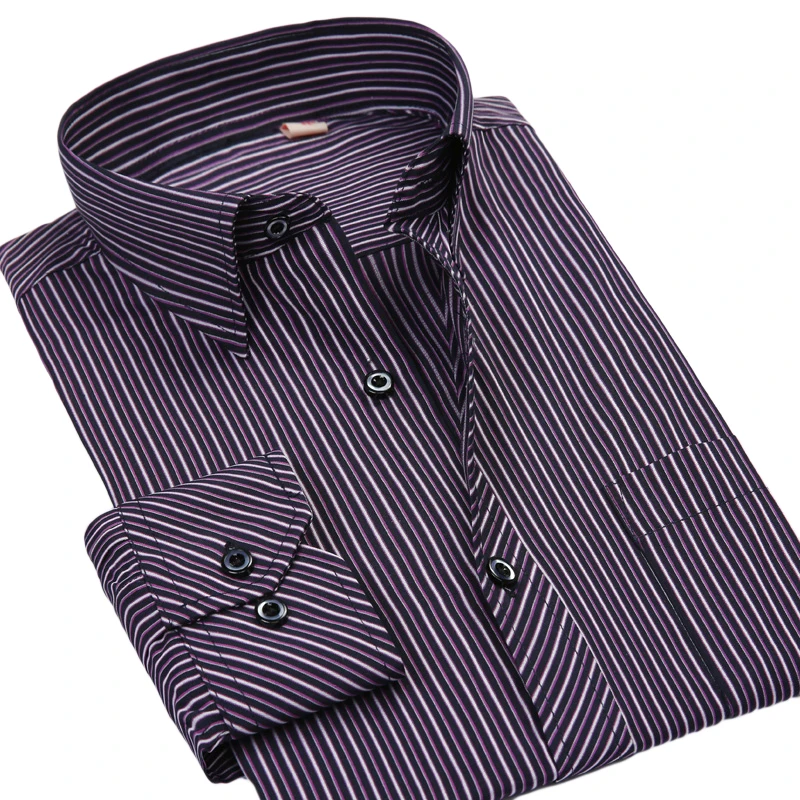Port&Lotus Striped and Plaid MenDress Shirts Business Casual Turn-down Collar Clothes Bllue Brown Gray White 019-1 wholesale