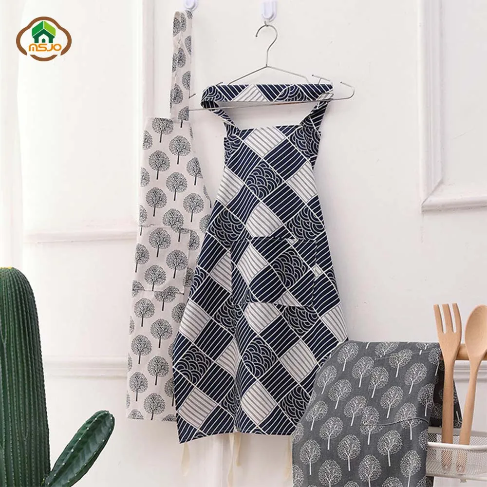MSJO Cleaning Apron With Pocket Kitchen Linen Apron Patterns Cotton Women Men Funny Culinary Art Delantal Cute bib Apron Barista