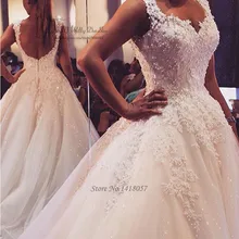 Vestido de Noiva, роскошное Пышное Бальное Платье, Свадебные Платья, кружевное платье невесты,, свадебные платья без спинки, с жемчугом, с блестками, Brautkleid