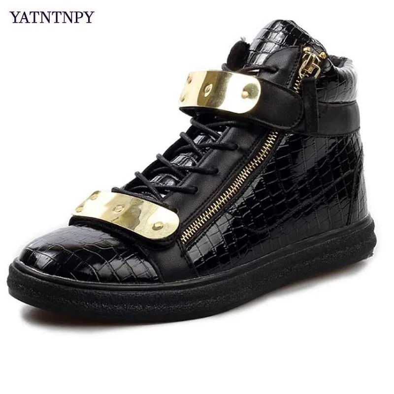 

YATNTNPY Brand Men Casual leather shoes Plus big size Man High-top Sneakers Platform pant shoes Metal iron Student shoes