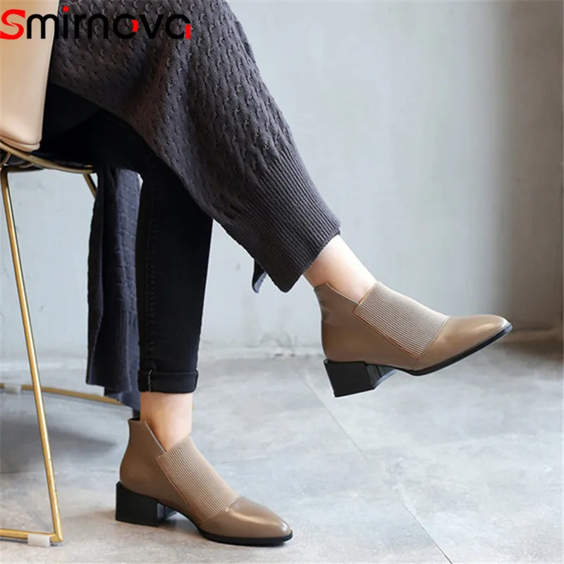 

Smirnova HOT fashion autumn shoes 2020 ladies boots khaki ankle boots for woman elegant pointed toe genuine leather boots sewing