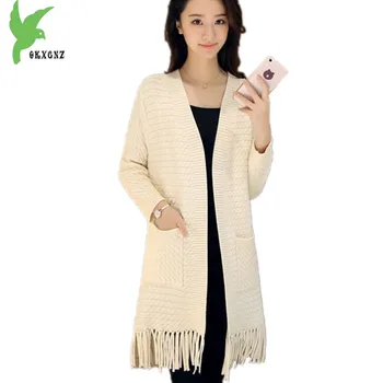 

New Women Spring Autumn Knit Sweater Cardigan Jackets Tassel Casual Tops Medium length Slim Sweater Cardigan Coats OKXGNZ A1434