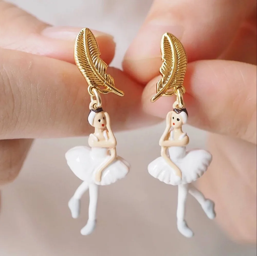 

2018 Handmade Amybaby Ballerina Girls Womens Enamel Glaze Drop Earrings Necklace Adjustable Ring Luxury Jewelry For Party