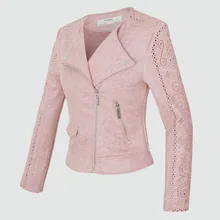 high quality New 2018 Autumn spring Fashion suede Short soft faux Leather Jacket Slim pink grey S-XL Leather Coat Drop Free ship