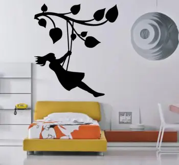 

Girl on the Tree Branch Swing Kids Room Decor Wall Mural Vinyl Art Sticker 23x35inch