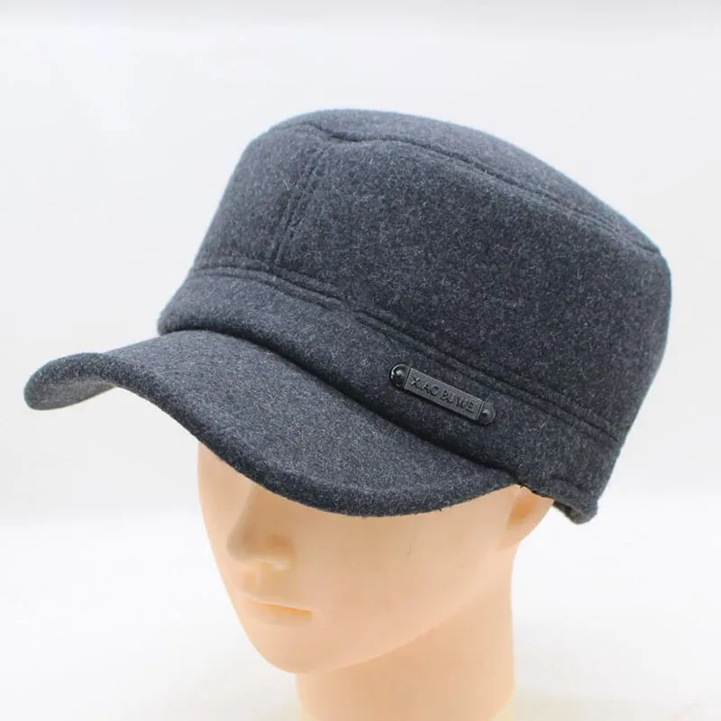 

SUOGRY Adult Men Hat Warm Wool Winter Fashion Baseball Caps with Earmuffs Flat Cap Male Adjustable Size Brand Hats