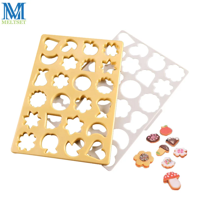 24 Holes Cookie Cutter Stamp Food Grade Plastic Biscuit Cutting Sheet Multi Design DIY Cookie
