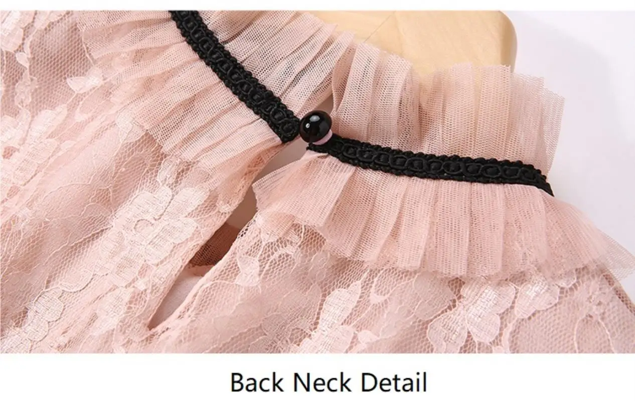 Summer Hollow Pleated Gauze Lace Dress Women Long Sleeve Princess Dress Moda Mujer 2018 Midi Party Dress Strand Jurkjes