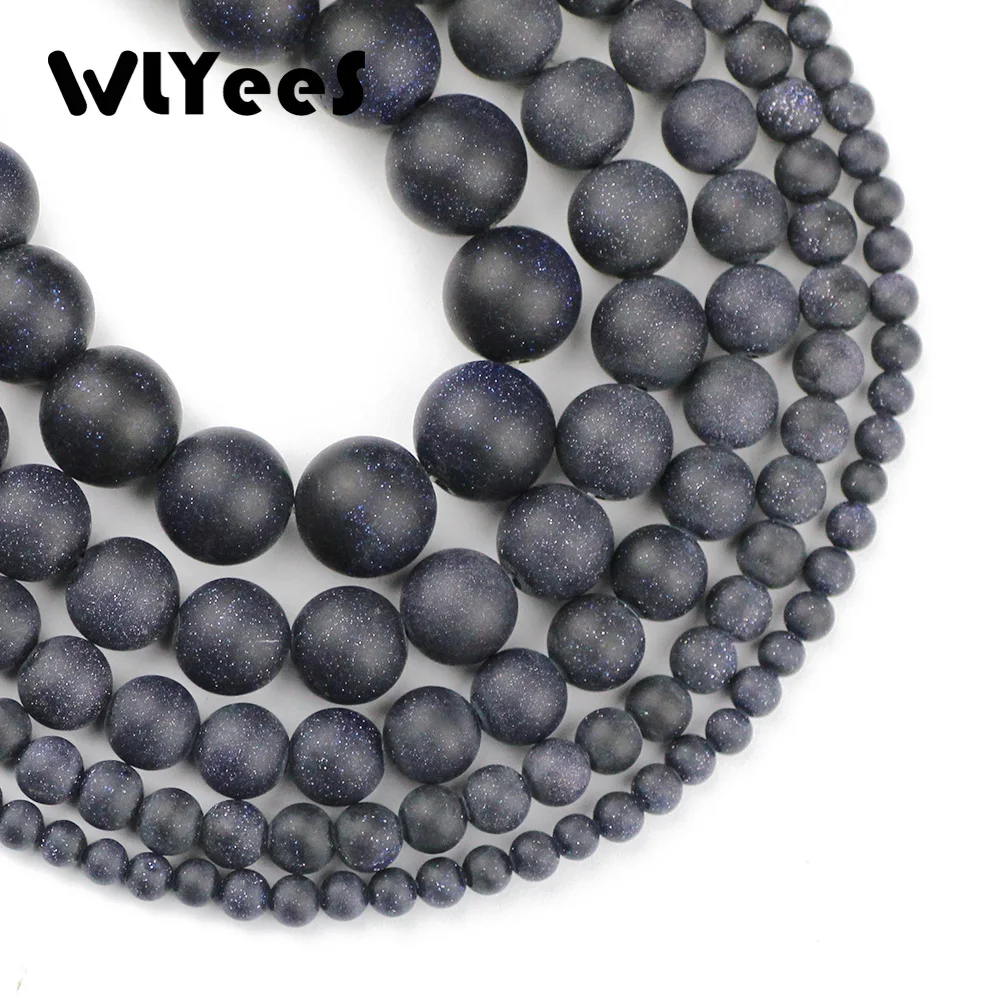 

WLYeeS Natural Gem Stone bead Matte Dark Blue Sand Stone Round ball 4 6 8 10 12mm Ore Loose bead jewelry bracelet Making DIY 15"