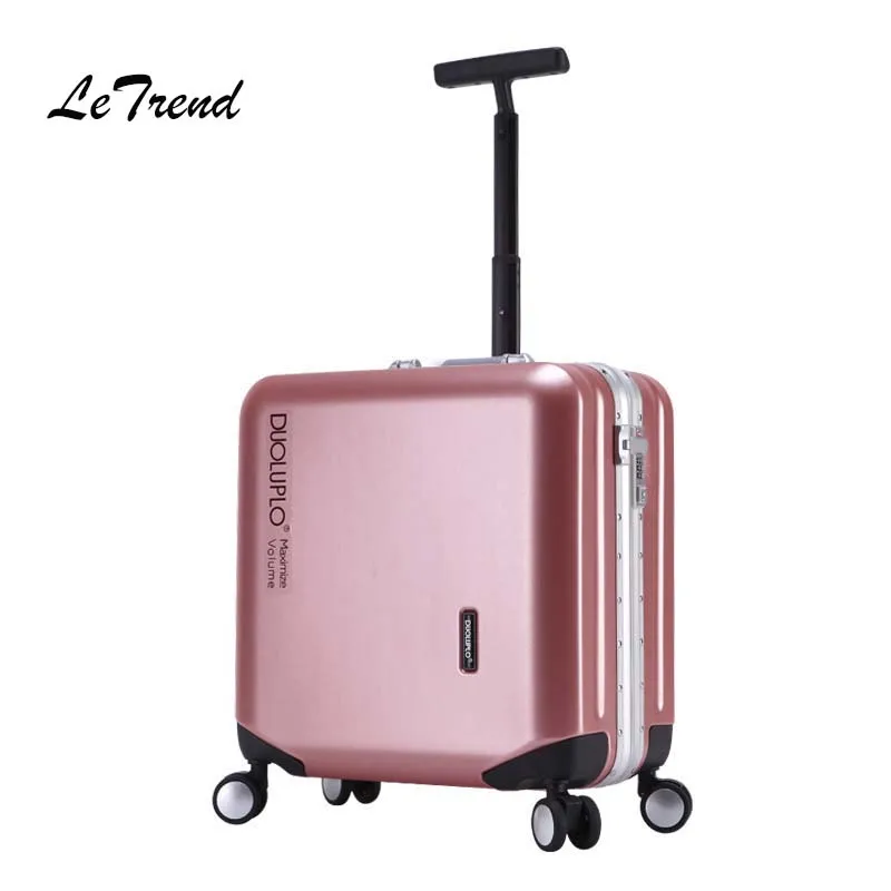 LeTrend алюминиевая рама розовое золото Rolling Чемодан Spinner сумка тележка 18 дюймов Для женщин Для мужчин кабина чемодана колеса, багажник - Цвет: rose gold