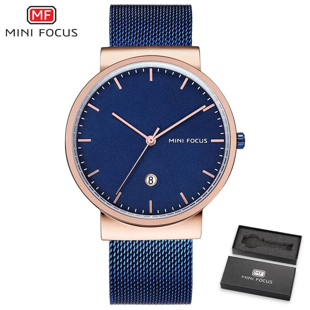 Мини фокус Роскошные мужские часы из нержавеющей стали водонепроницаемые мужские наручные кварцевые часы Montre Homme мужские часы Relogio Masculino - Цвет: gold blue