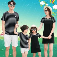 Striped T-shirt Short Pants Family Clothing 2020 Summer Mother Daughter Dress Family Matching Outfits Father Son Clothes Set family matching clothes summer fashion mother daughter dress father son short sleeve cotton tshirt patchwork striped family look