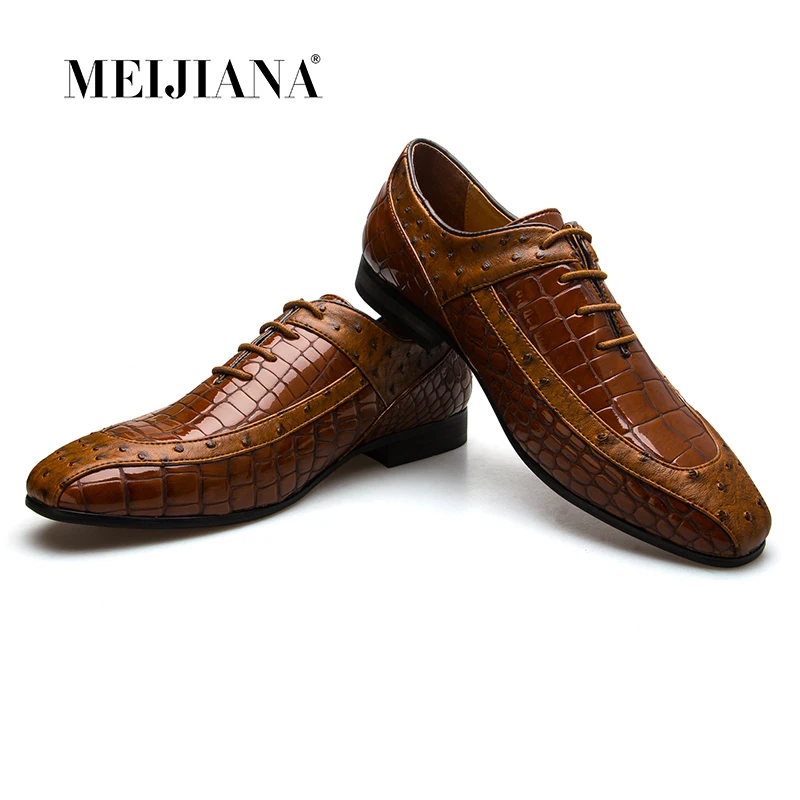 MeiJiaNa Fashion Italian Mens Shoes Leather Brown Luxury Carved Toe