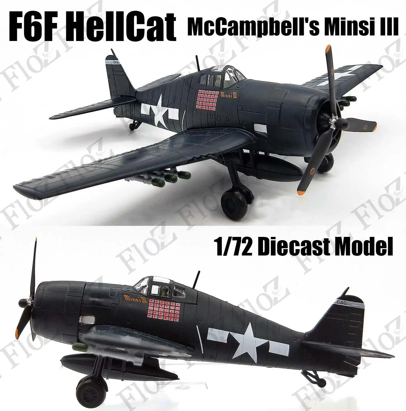 

WWII F6F Hellcat David McCampbell Minsi III aircraft 1/72 plane diecast model
