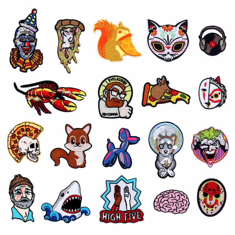 

Brain Mask Cat Dog Mouse Embroidered Patches Iron On For Clothing Hat DIY Stripes Applique Clothes Stickers Badges Personalised