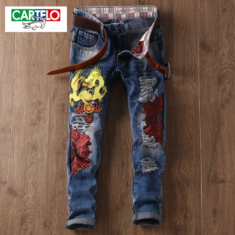 

CARTELO New men's fashion high-quality jeans men's personality embroidery Jinlong take-off men's denim trousers
