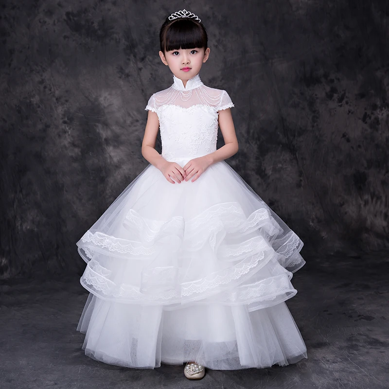

Kids Pageant Gowns Evening Party Costumes White Princess Dress Floor Length Ball Gown Holy Communion Dresses For Girls A147