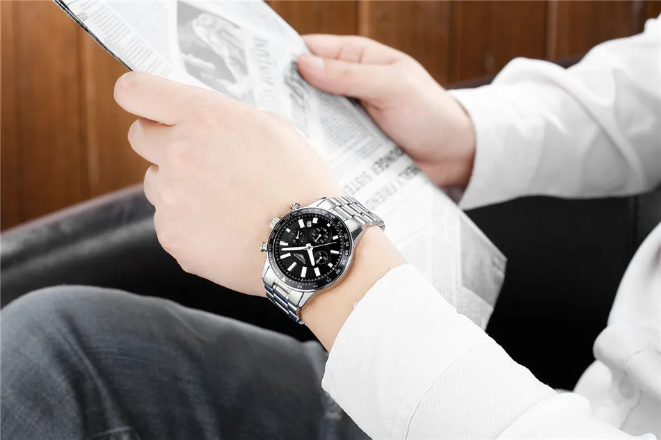 Лидирующий бренд Для мужчин s часы класса люкс GUANQIN кварцевые часы Для мужчин модные часы Полный Сталь Водонепроницаемый наручные мужские