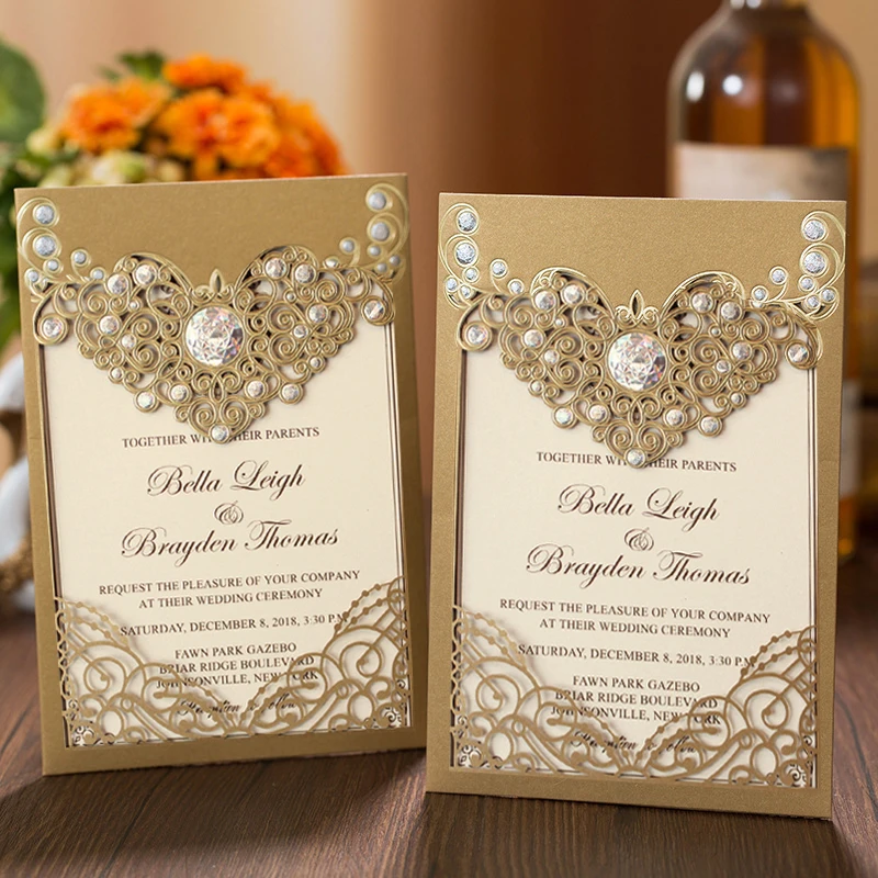 Golded Laser Cut Wedding Invitations