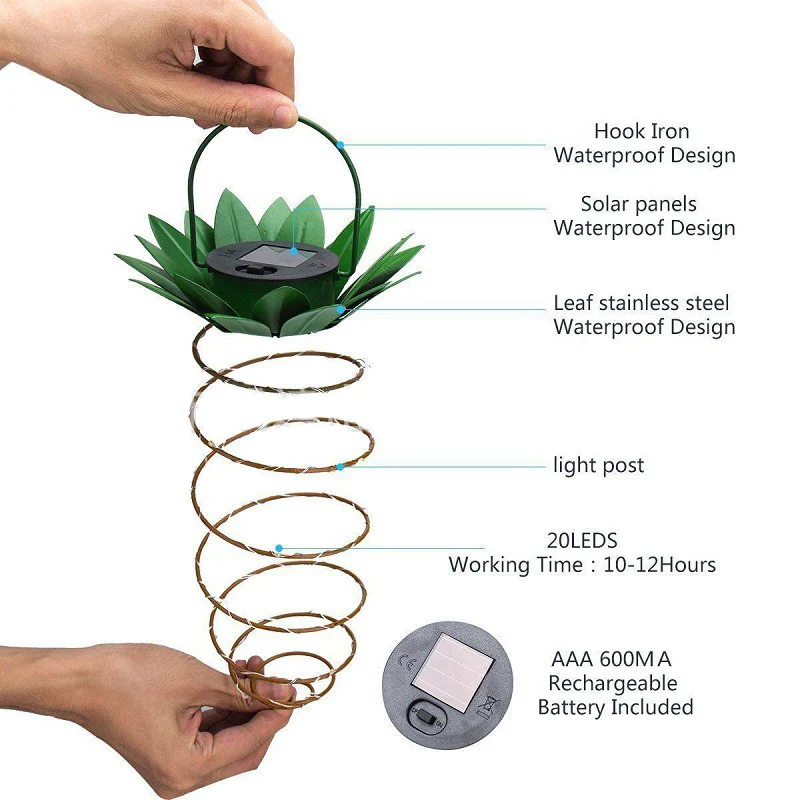

2pcs Solar Power LED Light Pineapple Shape Lamp Hanging For Outdoor Garden Path JA55