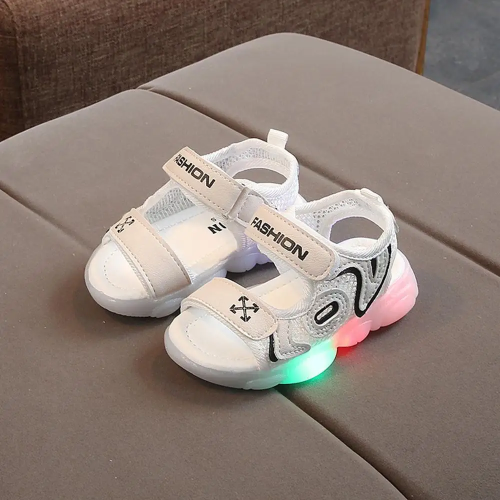 Children Shoes Baby Letter Beach Led Light Luminous Run Sport Sandals Sneakers Shoes Summer Mesh Sandals Shoes Size 21-30
