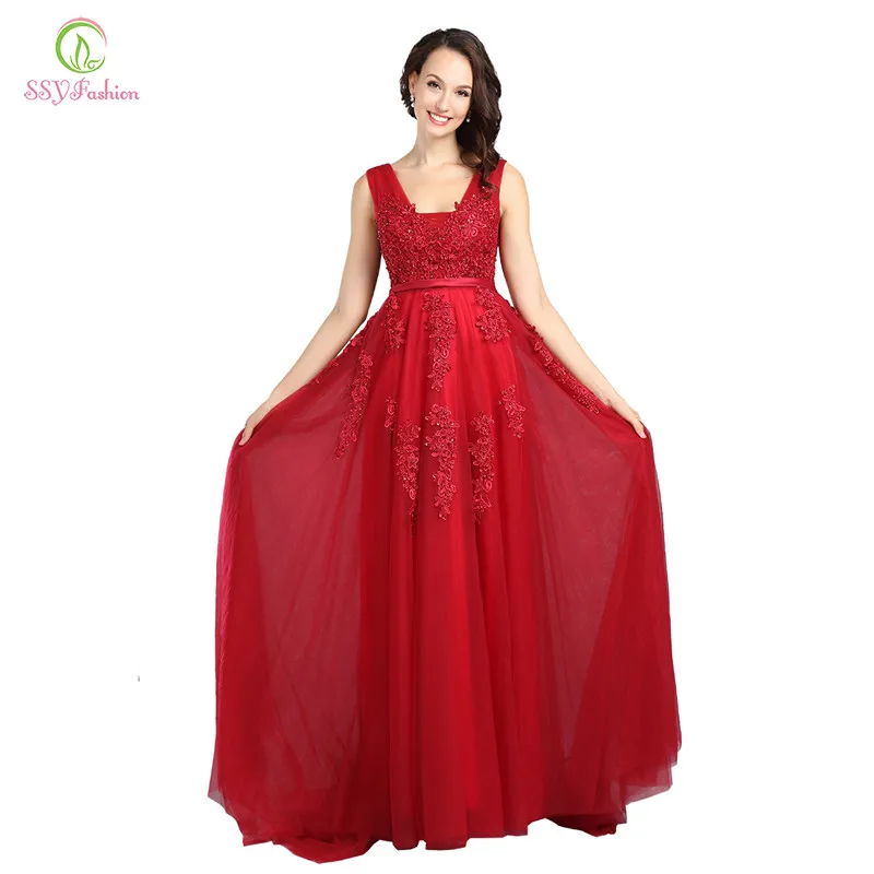 SSYFashion Hot Sell Sweet Light Blue Lace V-neck Lacing Long Evening Dress The Bride Party Sexy Backless Prom Dresses Custom dinner gown