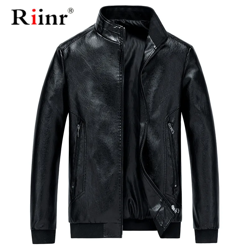 Riinr PU Brand High Leather Jacket Men Coats Plus 6XL Quality Outerwear Business Winter Faux Fur Male Top Clothes Fleece | Мужская