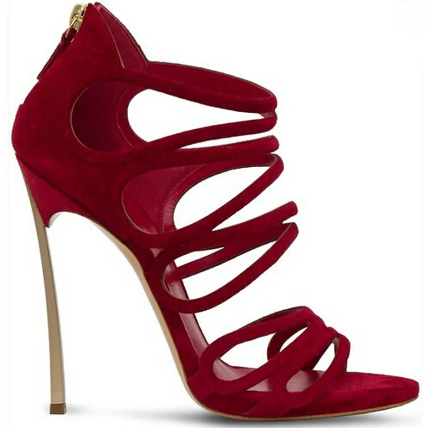 

2015 Hot Selling Suede Leather Blade Heel Cut-Outs Summer Dress Shoes Strappy Cage Style Gladiator Sandals