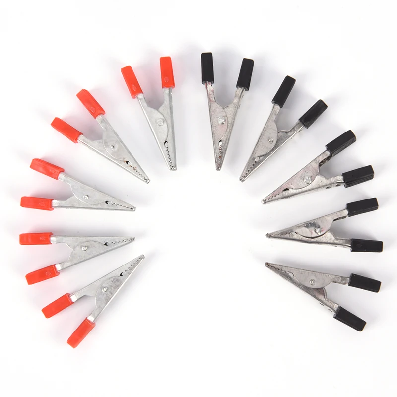 10pcs/lot Plastic Clips Clamps Insulated Crocodile Clips Handle Cable Lead Testing Metal Alligator