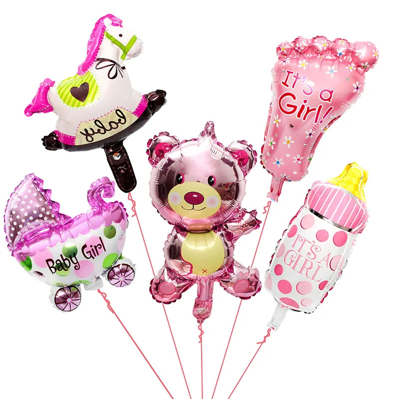 5pcs Cute Baby Shower Foil Balloons Babyshower Games Decor Baptism Christening Decorations Its a Boy Girl Gender Reveal Party