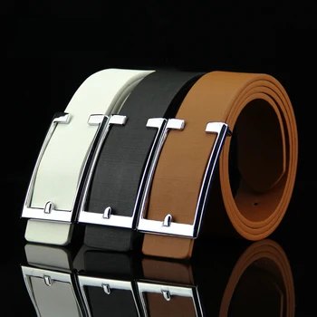 

Wholesale PU Thin belt men luxury leather Luxury Leather Belts for Men Strap Male Metal Smooth Buckle Waist