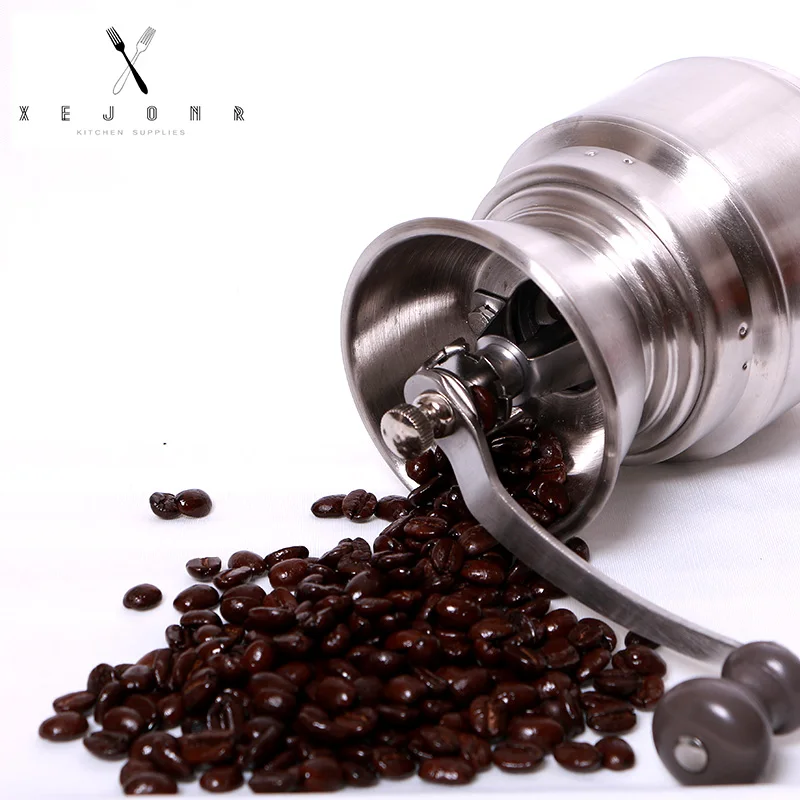 XEJONR دليل القهوة المطاحن ل حبة البن الفولاذ المقاوم للصدأ سيلبر مقبض الكلاسيكية خمر Coffeeware البسيطة الأزيز مطحنة طاحونة